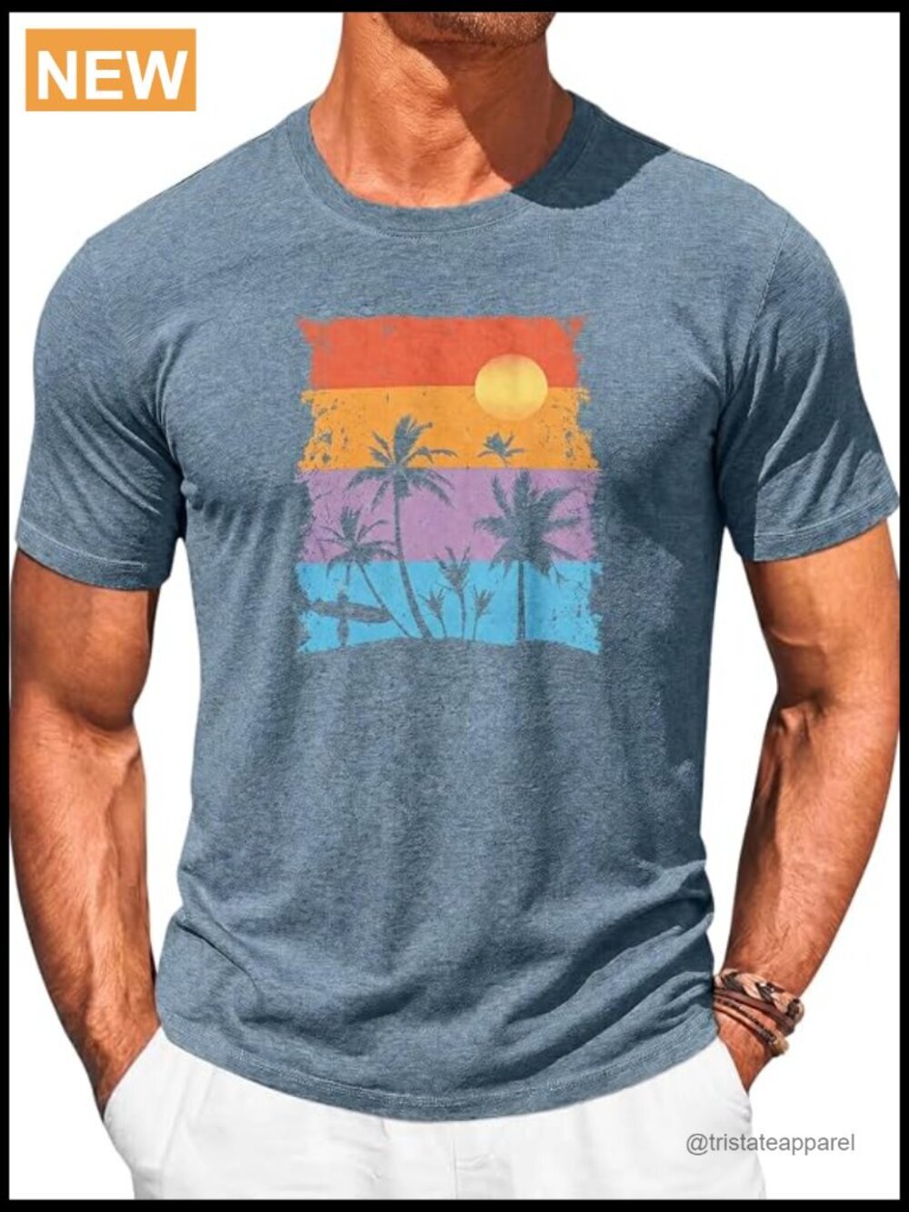 Mens Short Sleeve T-Shirt Crew Neck Casual Graphic Palm Tree Printed Summer Tee
